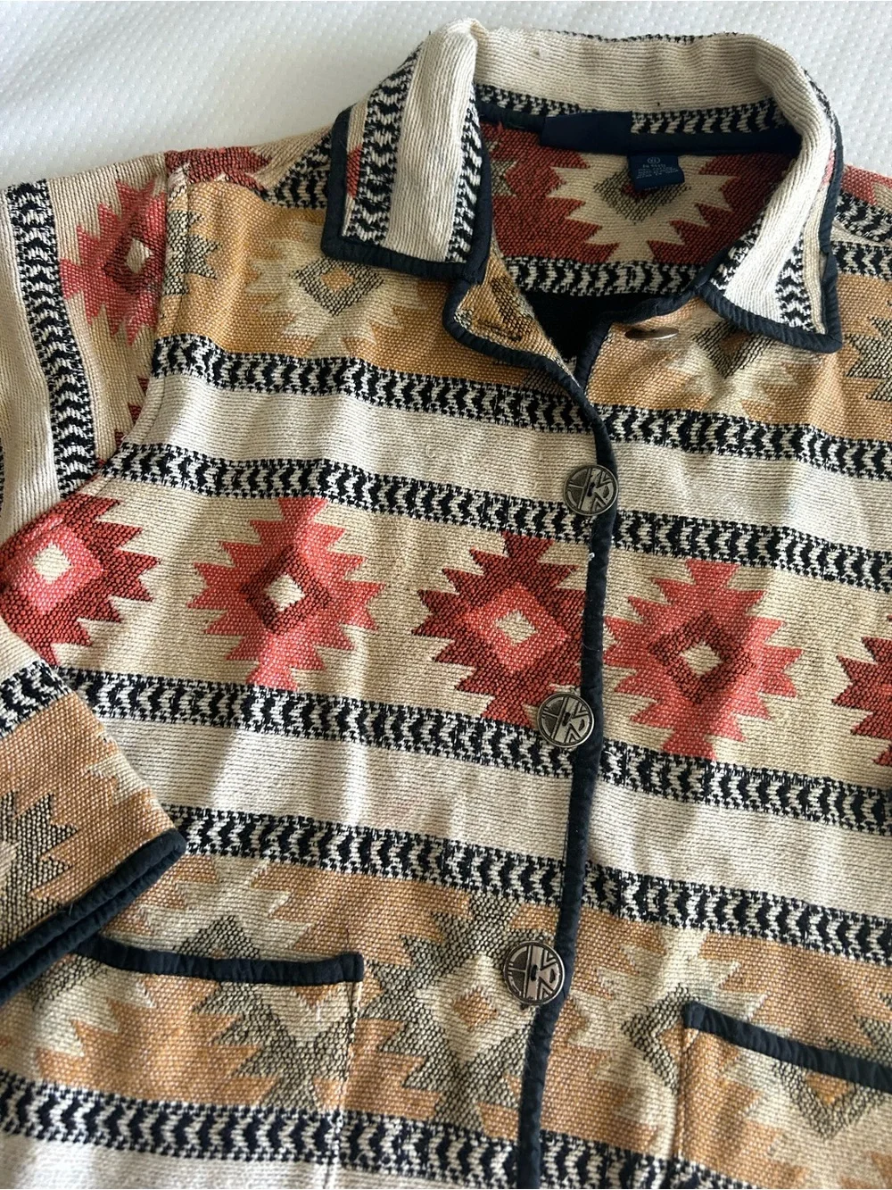 Laura Ashley Vintage Southwestern Aztec Knit Button-Up Cardigan in Beige/Rust - Picture 4 of 11